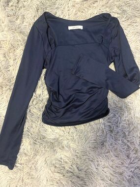 gaze Navy Square-Neck Long Sleeve Top